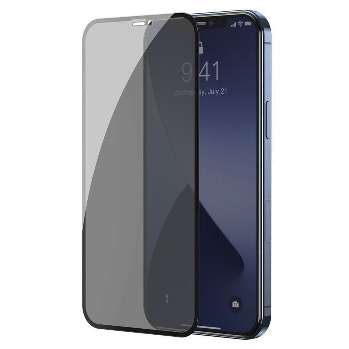Folie de protectie telefon Apple iPhone 12 Pro Max Baseus Curbata Full Screen Anti-Peeping Black, 2 buc, 0.3mm