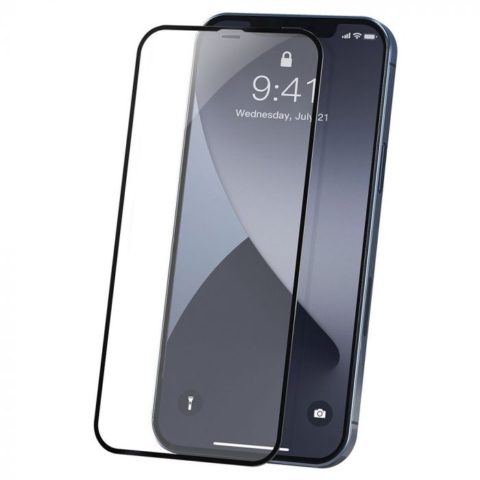 Folie de protectie telefon Apple iPhone 12 Mini Baseus Curbata Full Screen Anti-Crack Black, 2 buc, 0.23mm