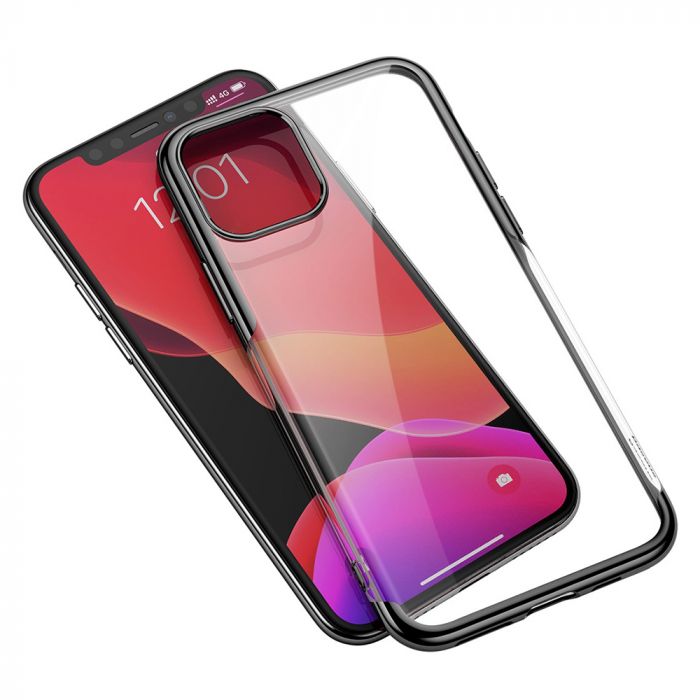 Husa telefon Apple iPhone 11 Pro Max Baseus Silicon Shining Black, margini electroplacate