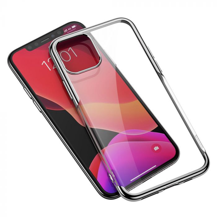 Husa telefon Apple iPhone 11 Pro Max Baseus Silicon Shining Silver, margini electroplacate