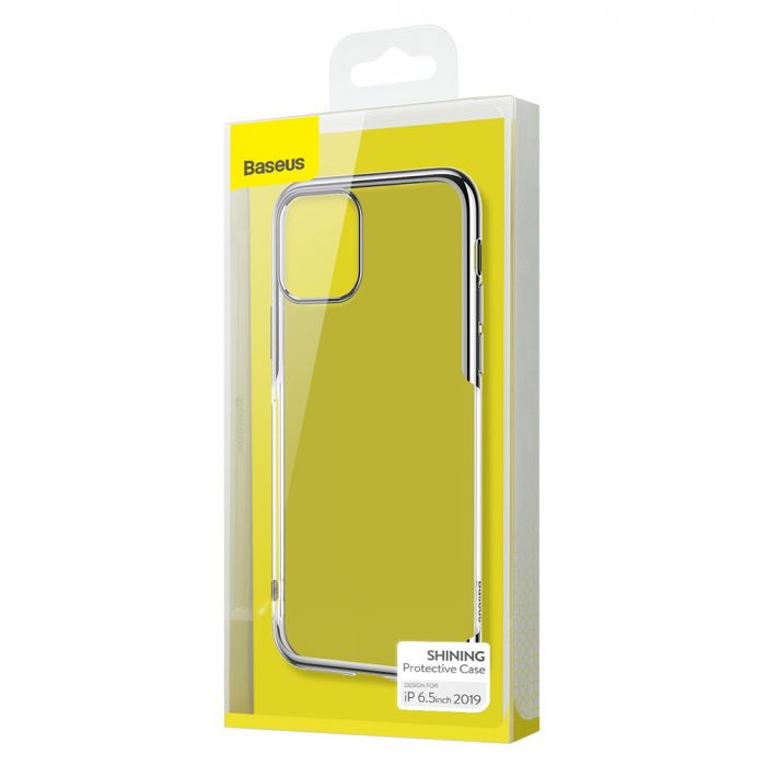 Husa telefon Apple iPhone 11 Pro Max Baseus Silicon Shining Silver, margini electroplacate