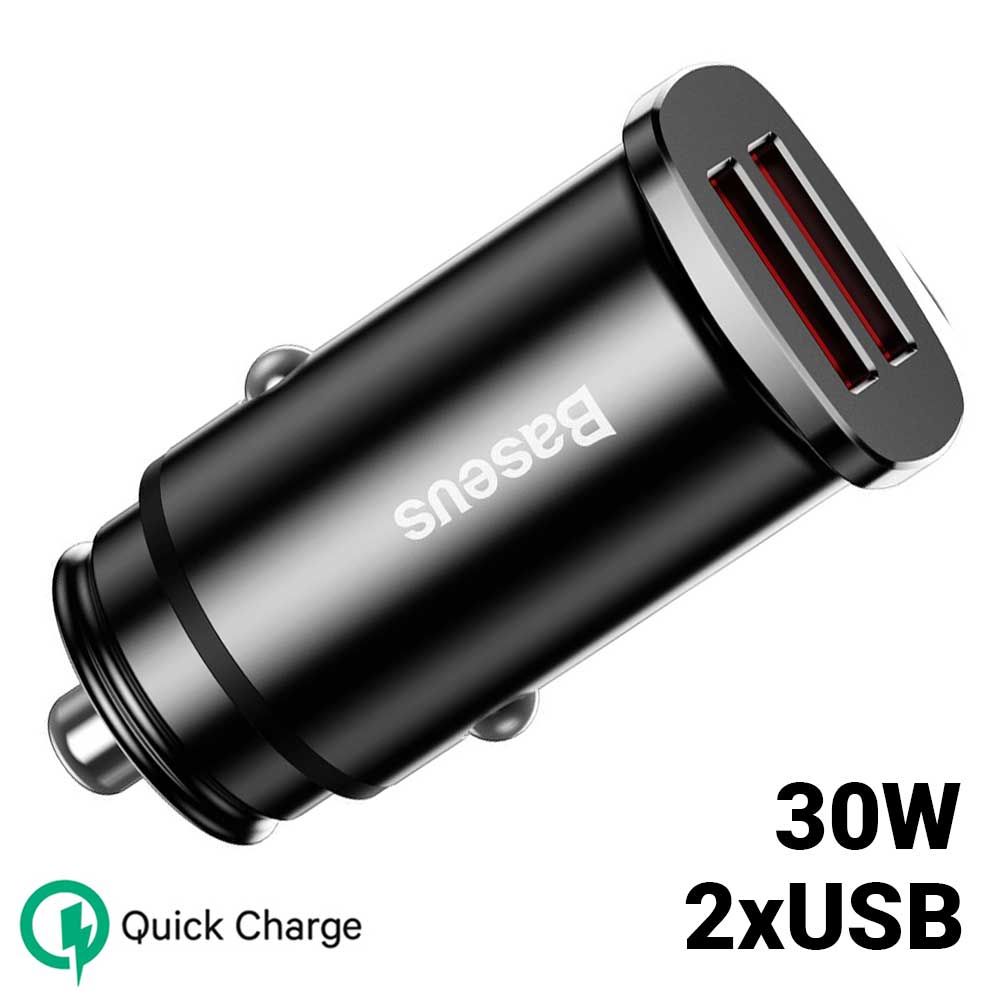 Incarcator auto pentru telefon Baseus Metalic Quick Charger Dual Port 30W, 5A max, QC3.0, negru