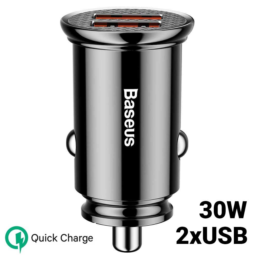 Incarcator auto pentru telefon Baseus Quick Charger Dual USB 30W, negru, 5A max, QC3.0