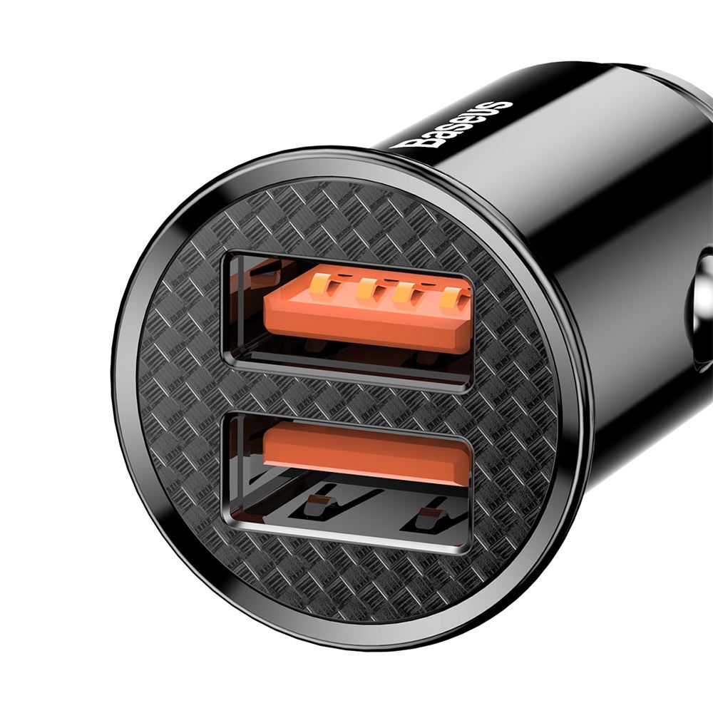 Incarcator auto pentru telefon Baseus Quick Charger Dual USB 30W, negru, 5A max, QC3.0