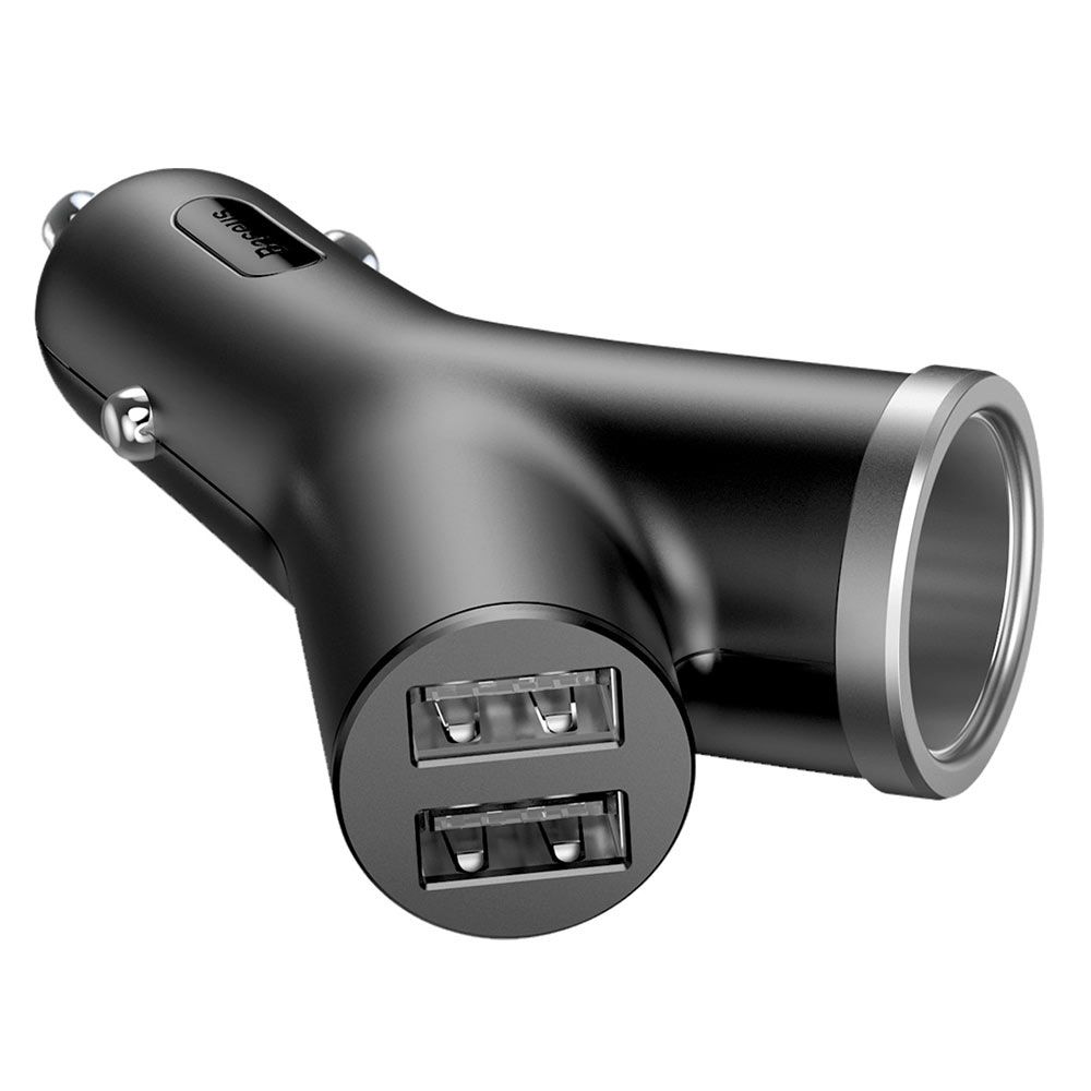 Incarcator auto pentru telefon Baseus Y-type Splitter Dual USB, bricheta, output USB 3.4A max, bricheta max 5A