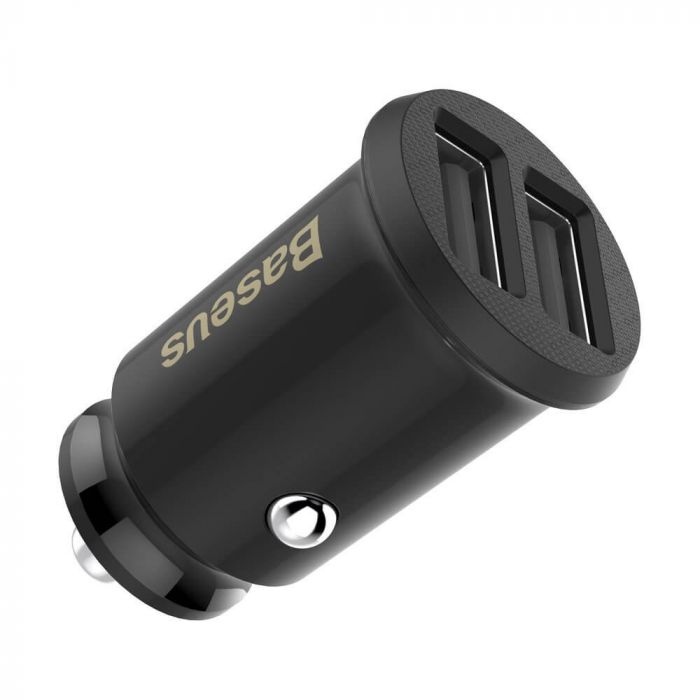 Incarcator auto pentru telefon Baseus Grain Dual USB, negru, 5V, 3.1A