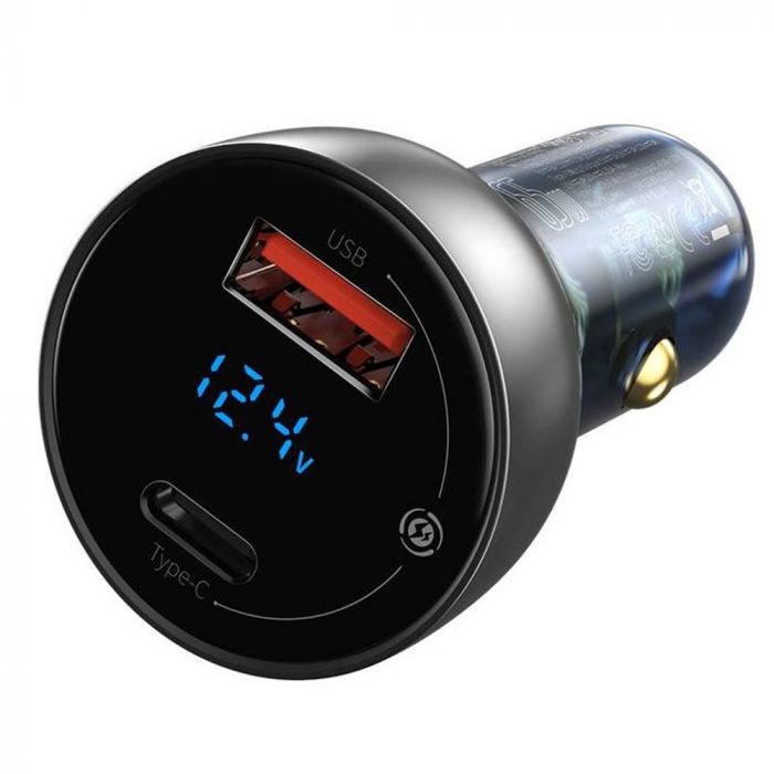Incarcator auto pentru telefon USB si Type-C Baseus Particular Digital Display Dual Quick Charger, 65W, argintiu