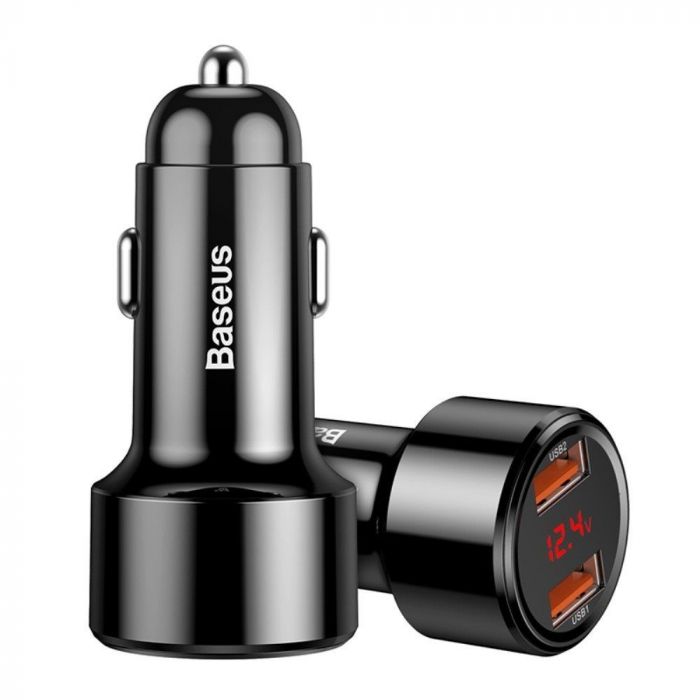 Incarcator auto pentru telefon Baseus Dual Magic Series Quick Charger Black, digital display, output 6A, 45W