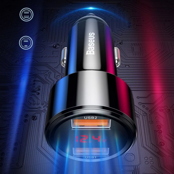 Incarcator auto pentru telefon Baseus Dual Magic Series Quick Charger Black, digital display, output 6A, 45W