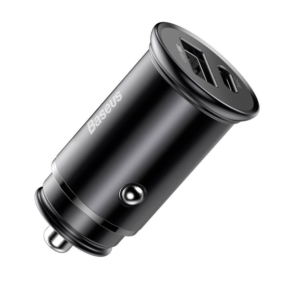 Incarcator auto pentru telefon Baseus Circular Metal PPS Quick Charger, negru, 1 x USB, 1 x Type-C, 30 W