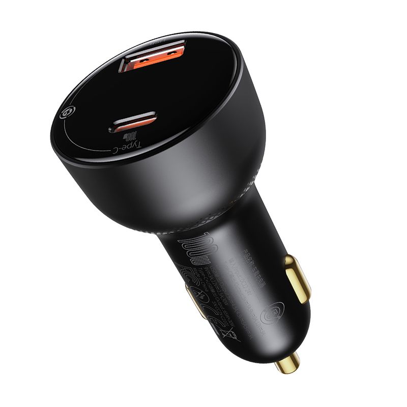 Incarcator auto pentru telefon USB si Type-C Baseus Dual Superme Digital Display PPS, negru