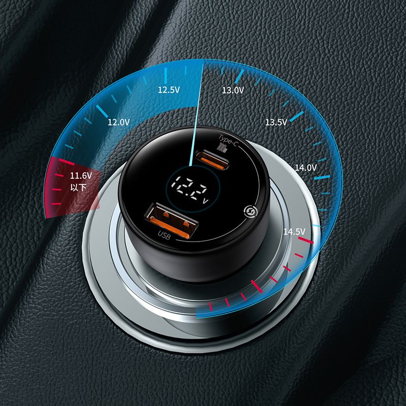 Incarcator auto pentru telefon USB si Type-C Baseus Dual Superme Digital Display PPS, negru