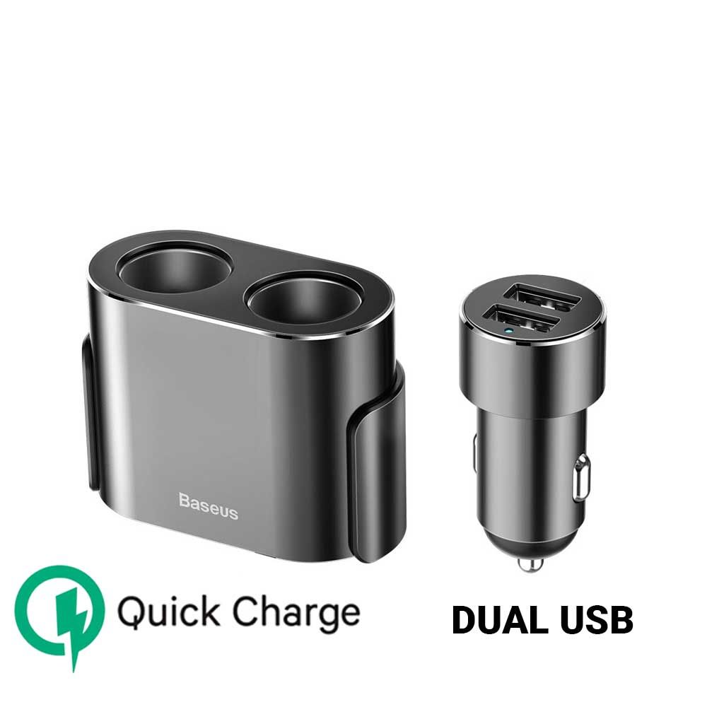 Incarcator auto pentru telefon Baseus Dual USB, cu Splitter Dual, negru, 3.1A