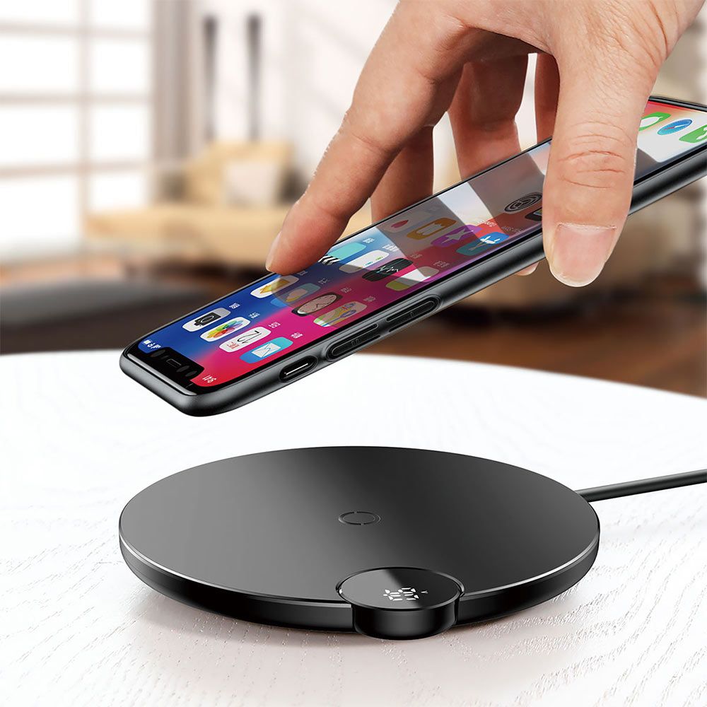 Incarcator wireless pentru telefoane Baseus 10W, display led digital, negru
