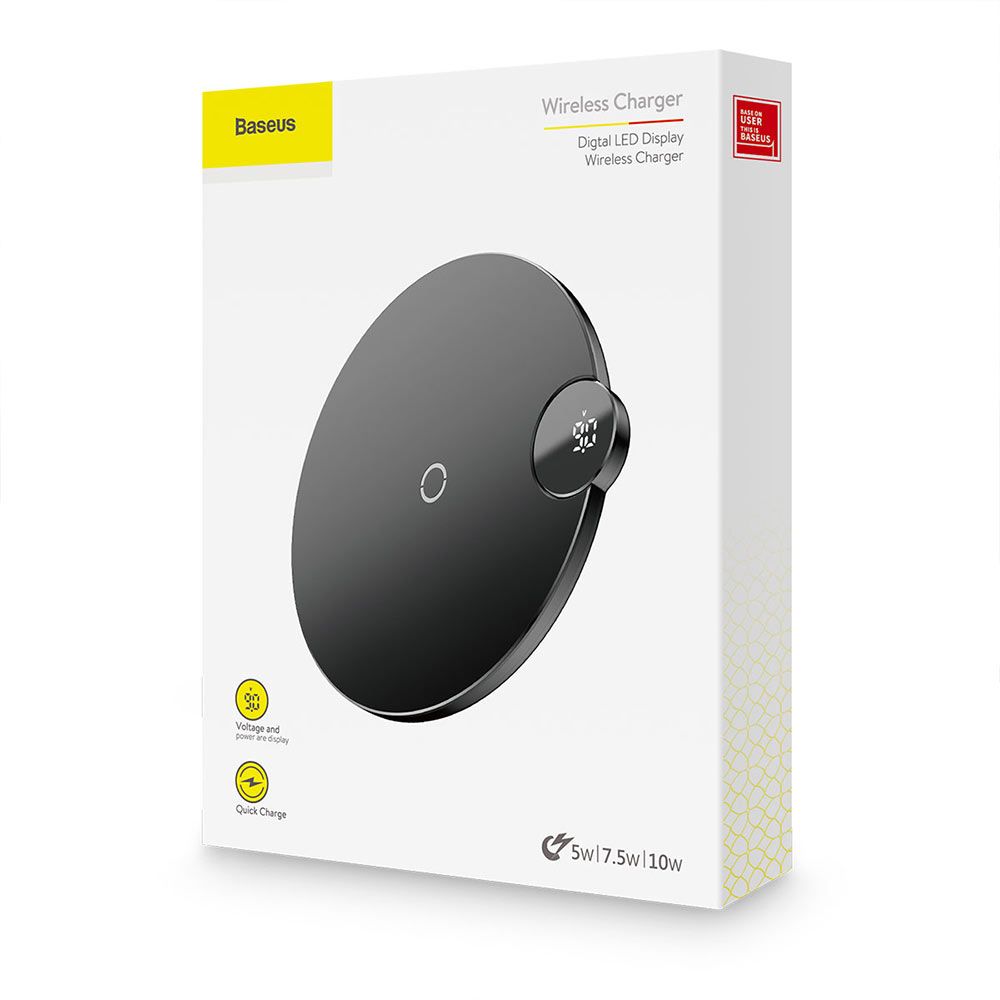 Incarcator wireless pentru telefoane Baseus 10W, display led digital, negru
