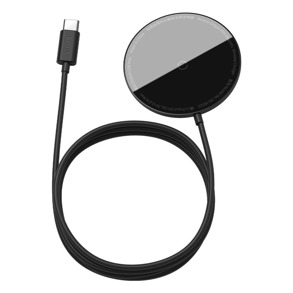 Incarcator wireless pentru telefoane Mini Baseus Simple Magnetic Wireless pentru iPhone 12 Series Black, cablu type-c 1.5 metri