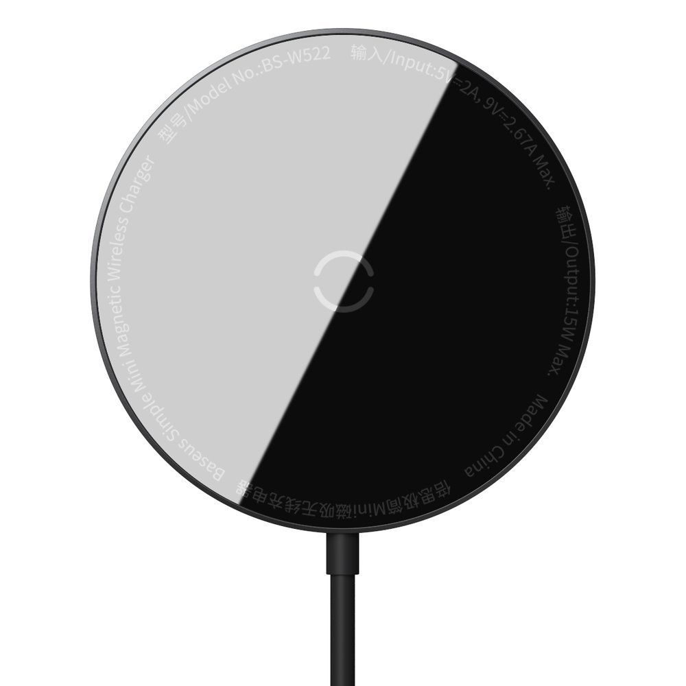 Incarcator wireless pentru telefoane Mini Baseus Simple Magnetic Wireless pentru iPhone 12 Series Black, cablu type-c 1.5 metri