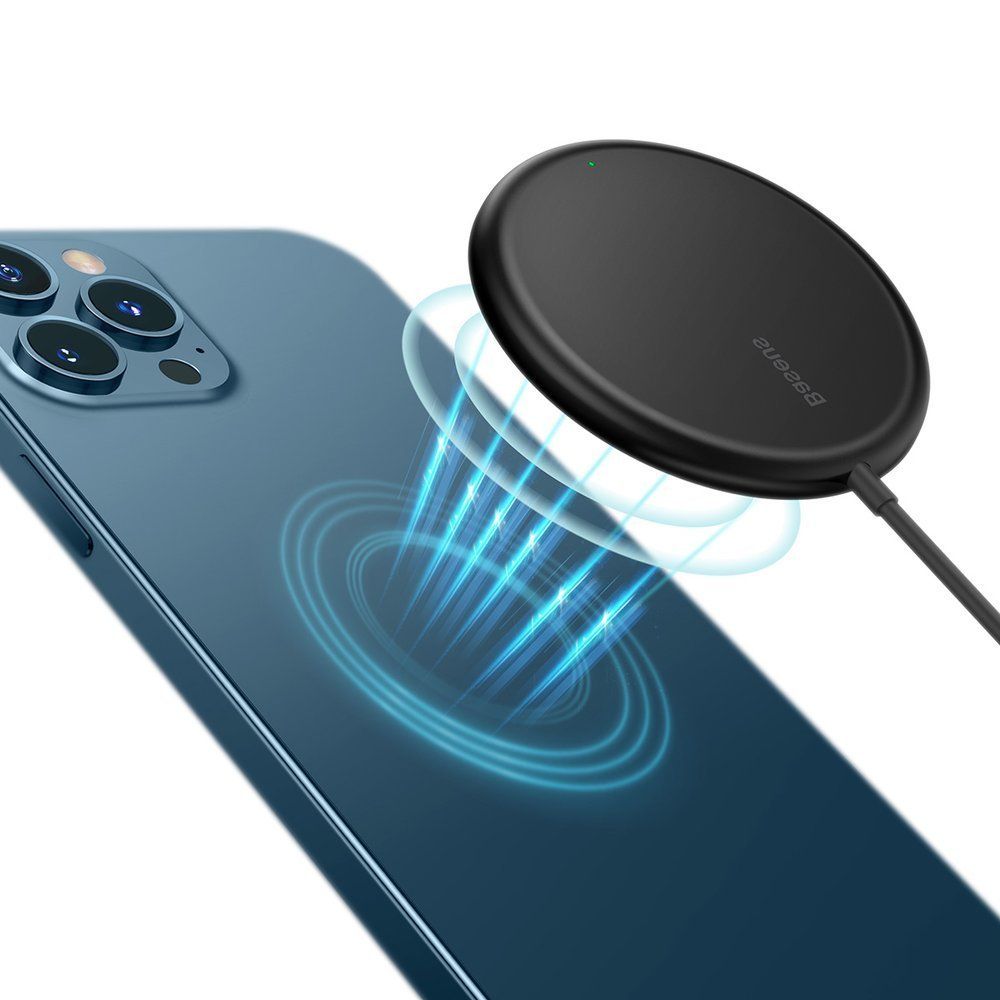 Incarcator wireless pentru telefoane Mini Baseus Simple Magnetic Wireless pentru iPhone 12 Series Black, cablu type-c 1.5 metri