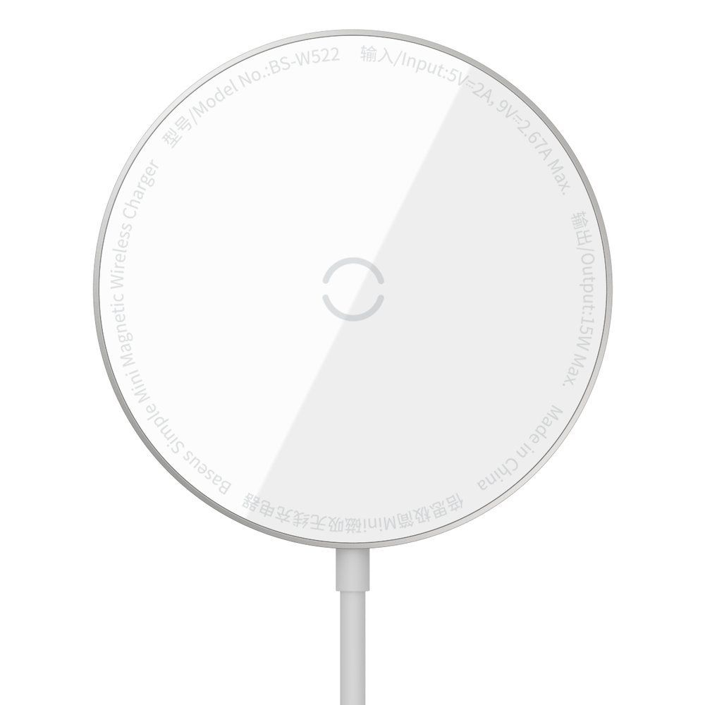 Incarcator wireless pentru telefoane Mini Baseus Simple Magnetic Wireless pentru iPhone 12 Series White, cablu type-c 1.5 metri
