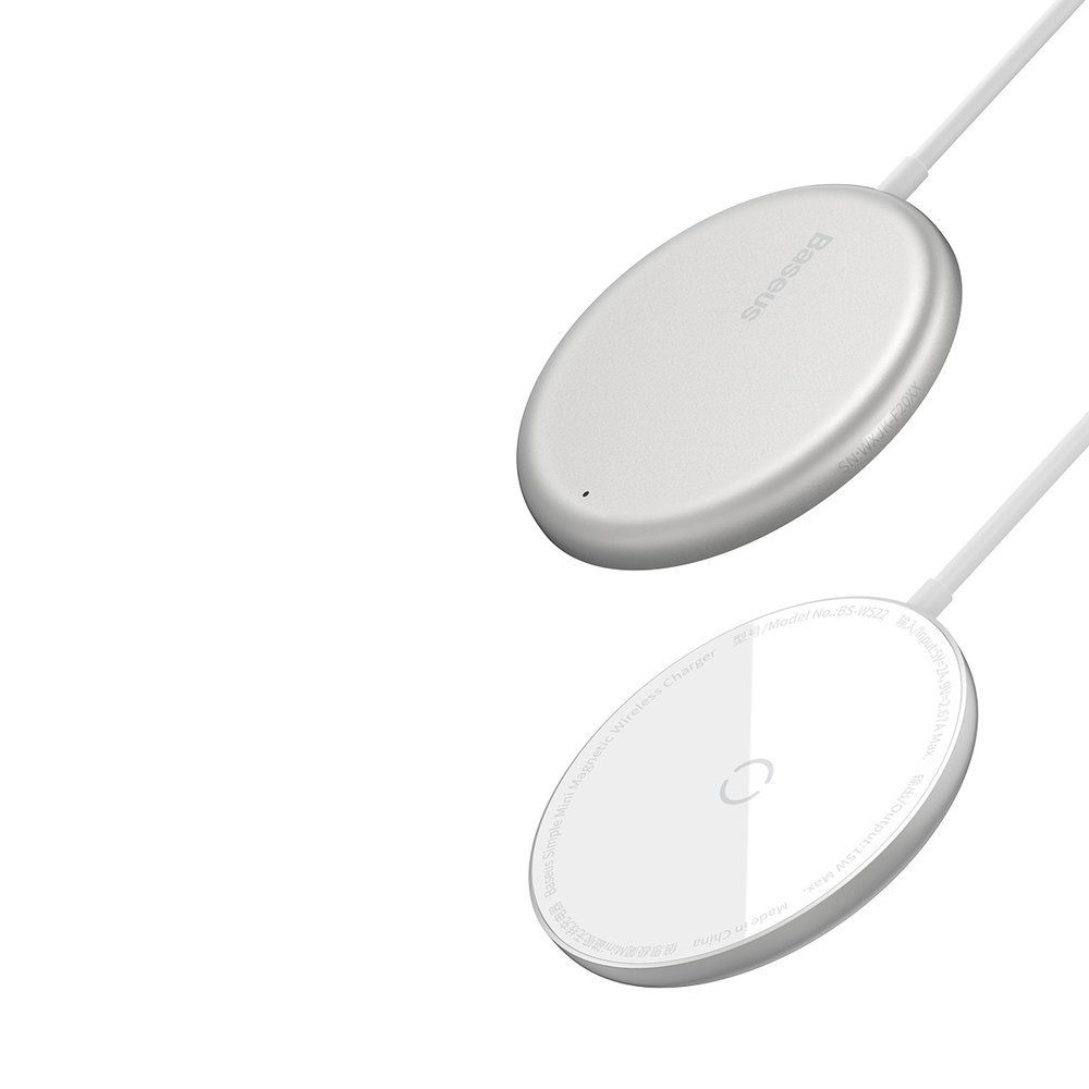Incarcator wireless pentru telefoane Mini Baseus Simple Magnetic Wireless pentru iPhone 12 Series White, cablu type-c 1.5 metri
