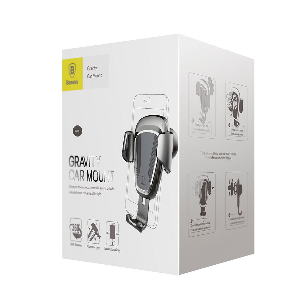 Suport telefon auto Baseus Auto Gravity, negru, prindere la sistemul de ventilatie