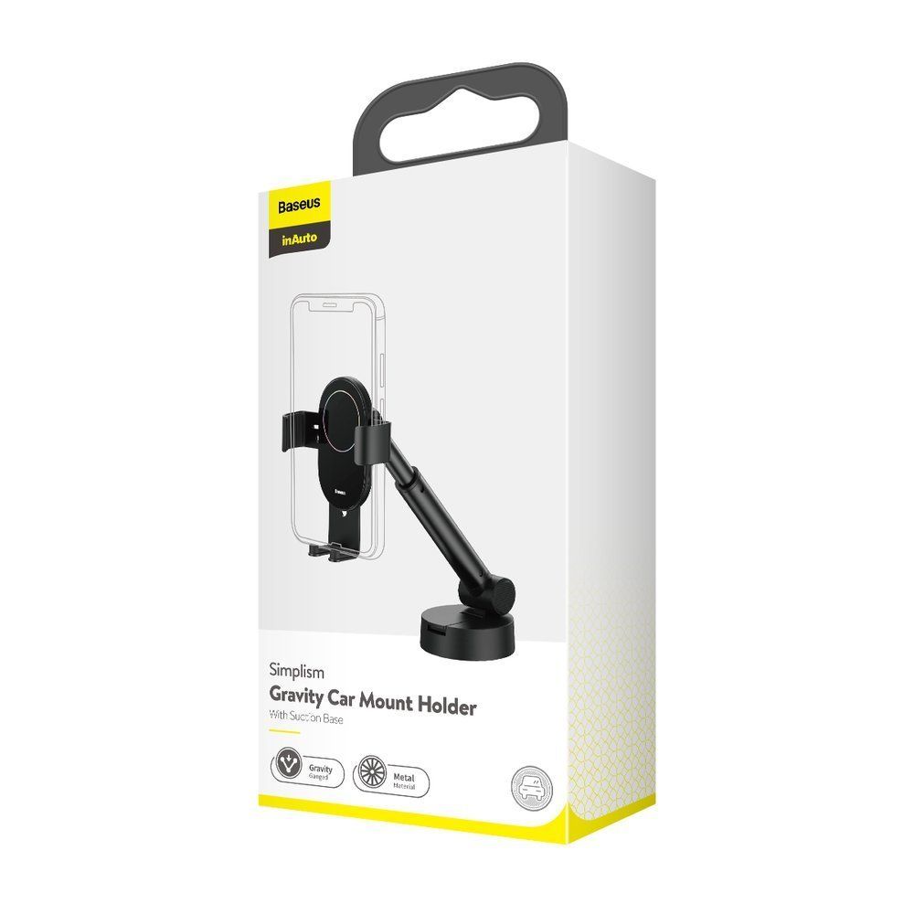 Suport telefon auto Baseus Simplism Gravity, negru, prindere de bord sau parbriz