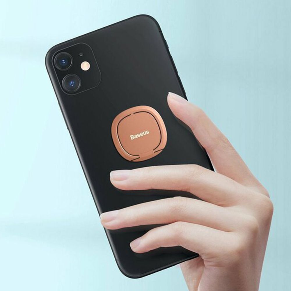 Suport telefon tip inel Baseus Ring Invisible Rose Gold, roz, aplicare cu adeziv 3M, aliaj zinc
