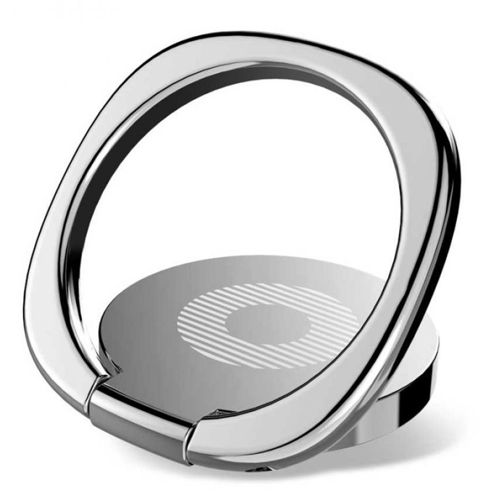 Suport telefon tip inel Baseus Ring Privity, argintiu, aplicare cu adeziv 3M, aliaj zinc