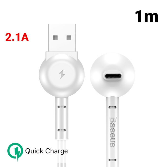 Cablu de date si incarcare Type-C Baseus Maruko Video, alb, 1m, 2.1A, cu functie de suport