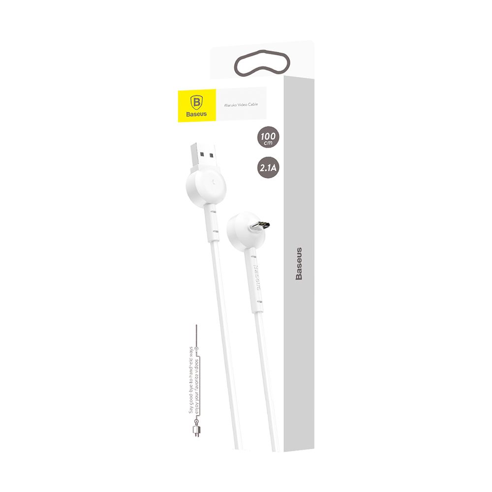 Cablu de date si incarcare Type-C Baseus Maruko Video, alb, 1m, 2.1A, cu functie de suport