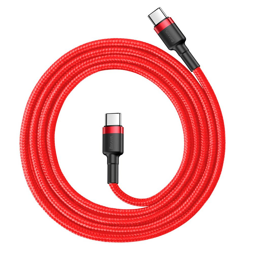 Cablu de date si incarcare Type-C la Type-C Baseus Cafule Series, rosu, 1m, 3A max, suporta PD2.0, 480Mbps, impletitura textila