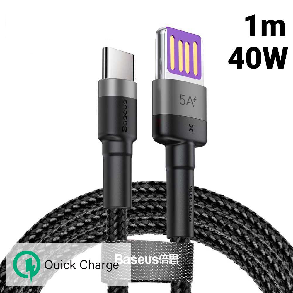 Cablu de date si incarcare Type-C Baseus Cafule HW Quick Charging, gri si negru, 1m, 40W, 5A