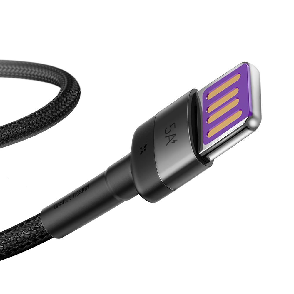 Cablu de date si incarcare Type-C Baseus Cafule HW Quick Charging, gri si negru, 1m, 40W, 5A