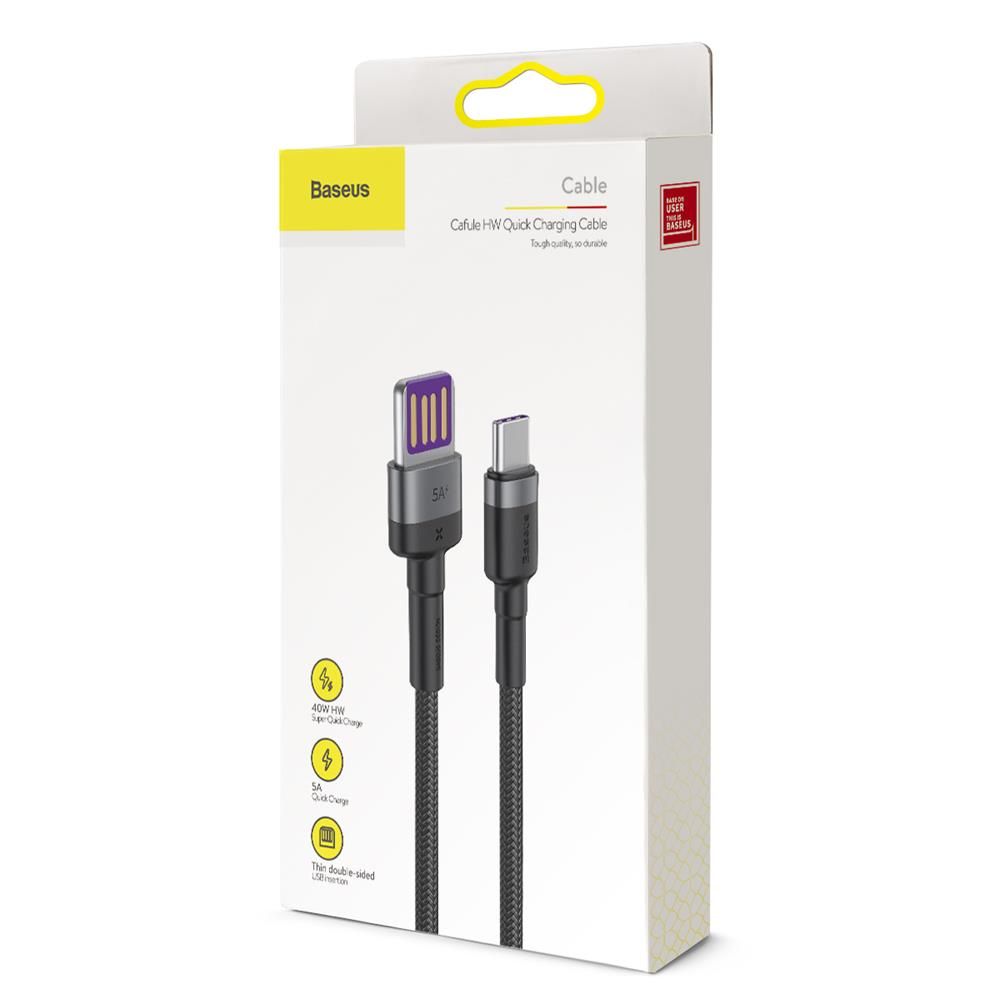 Cablu de date si incarcare Type-C Baseus Cafule HW Quick Charging, gri si negru, 1m, 40W, 5A