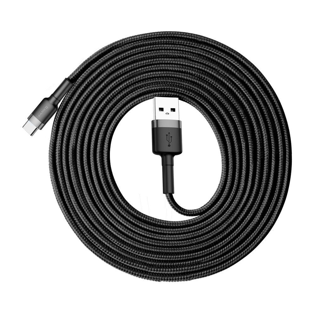 Cablu de date si incarcare Type-C Baseus Cafule Series, gri, negru, 3m, 2A, 480Mbps, impletitura textila