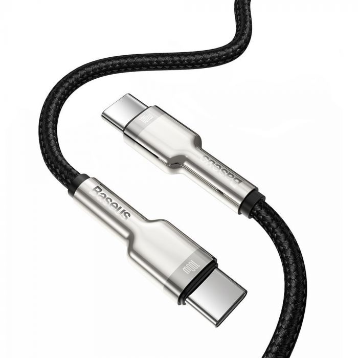 Cablu de date si incarcare Type-C la Type-C Baseus Cafule Series Metal 100W, negru, 1m, impletitura nylon