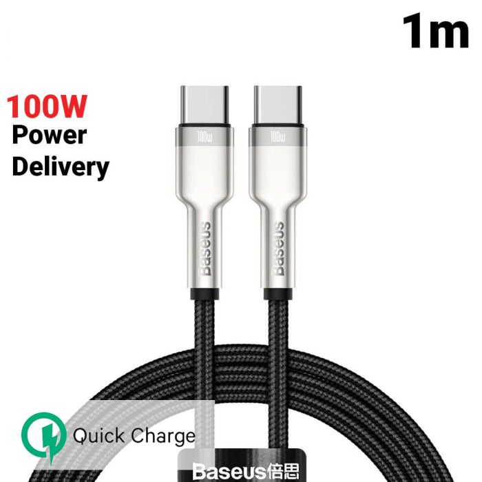 Cablu de date si incarcare Type-C la Type-C Baseus Cafule Series Metal 100W, negru, 1m, impletitura nylon