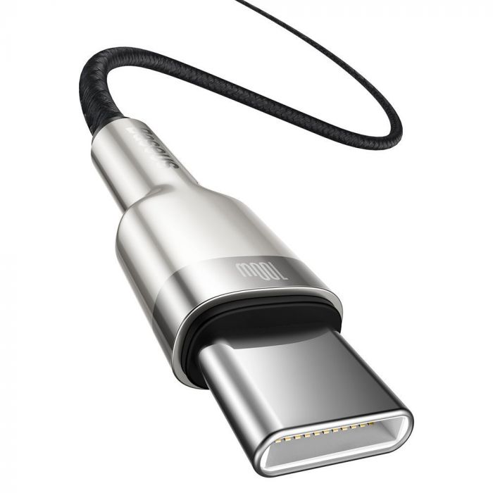 Cablu de date si incarcare Type-C la Type-C Baseus Cafule Series Metal 100W, negru, 1m, impletitura nylon