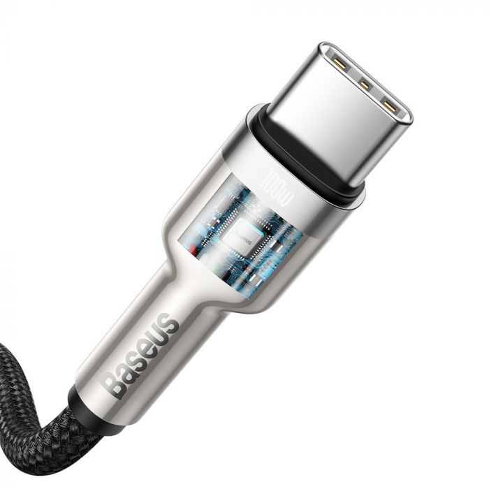 Cablu de date si incarcare Type-C la Type-C Baseus Cafule Series Metal 100W, negru, 1m, impletitura nylon