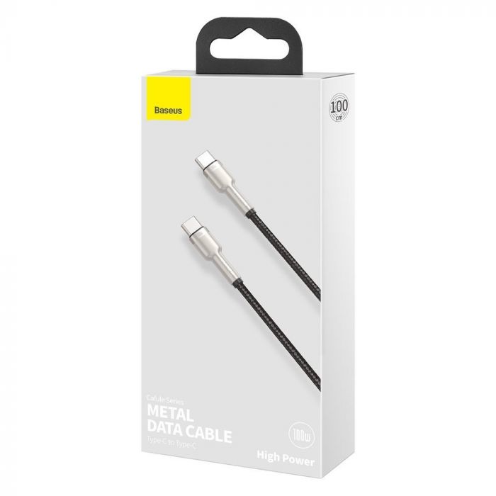 Cablu de date si incarcare Type-C la Type-C Baseus Cafule Series Metal 100W, negru, 1m, impletitura nylon