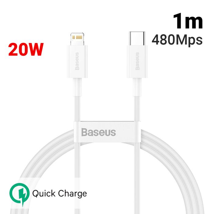 Cablu de date si incarcare Fast Charging Type-C la Lightning PD Baseus Superior Series 20W, alb, 1m