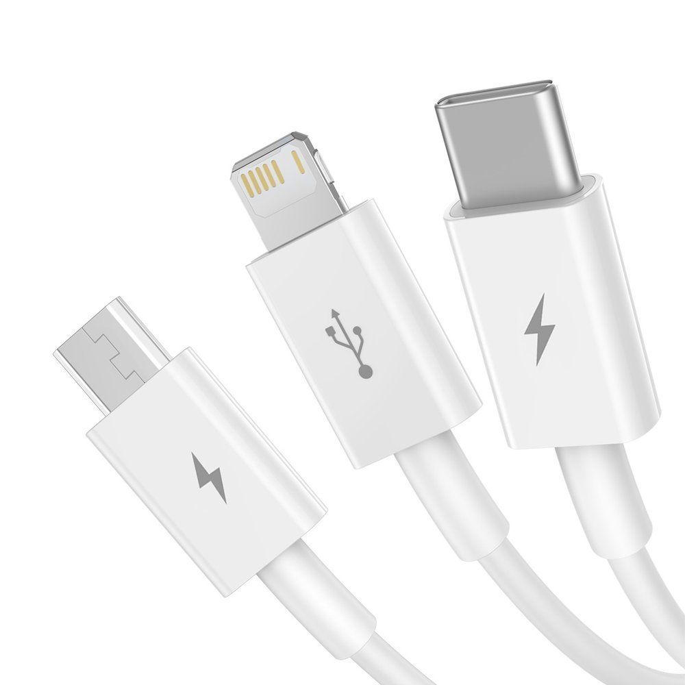 Cablu de date si incarcare Fast Charging USB la Lightning, MicroUSB si Type-c Baseus Superior Series 3.5A, alb, 1.5m
