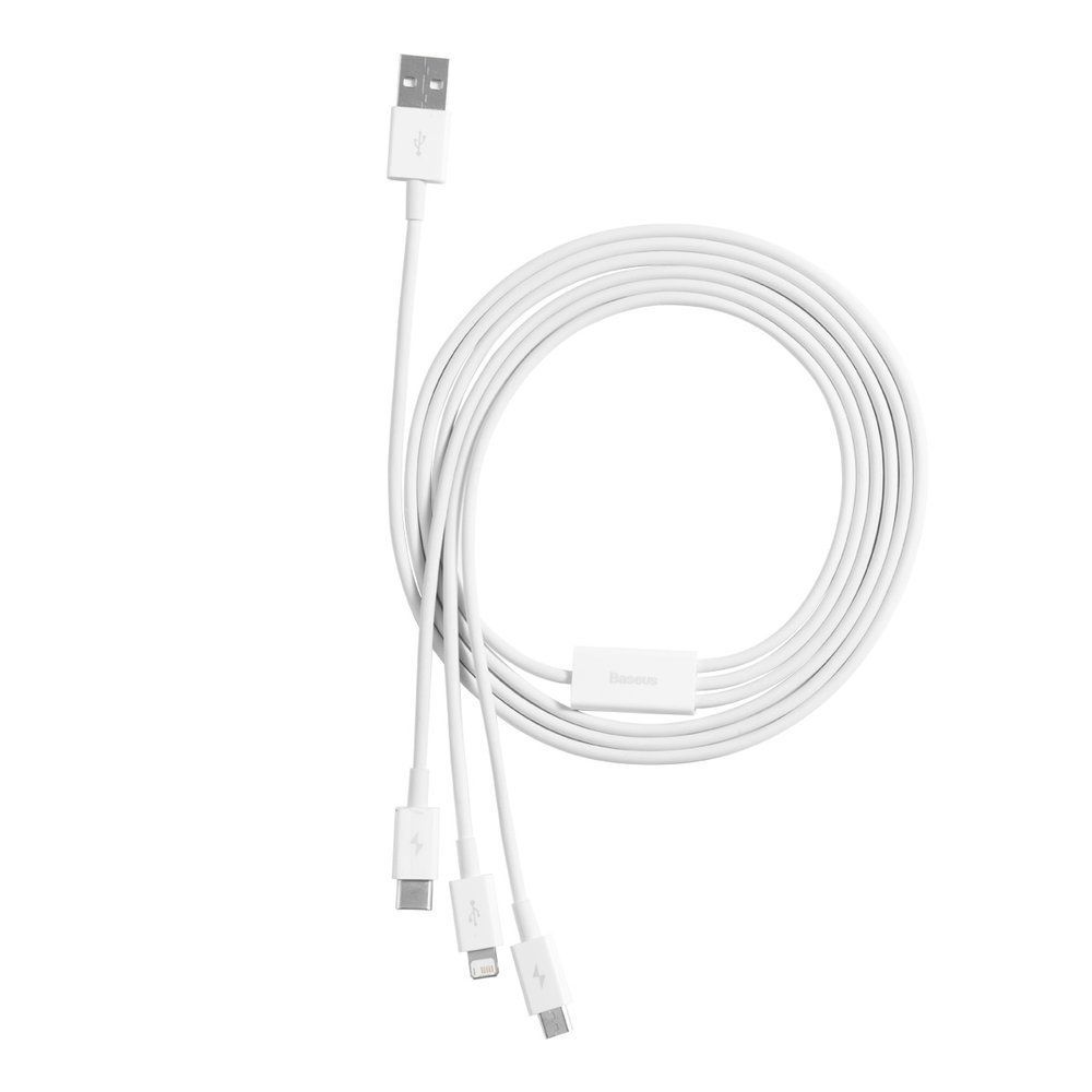 Cablu de date si incarcare Fast Charging USB la Lightning, MicroUSB si Type-c Baseus Superior Series 3.5A, alb, 1.5m