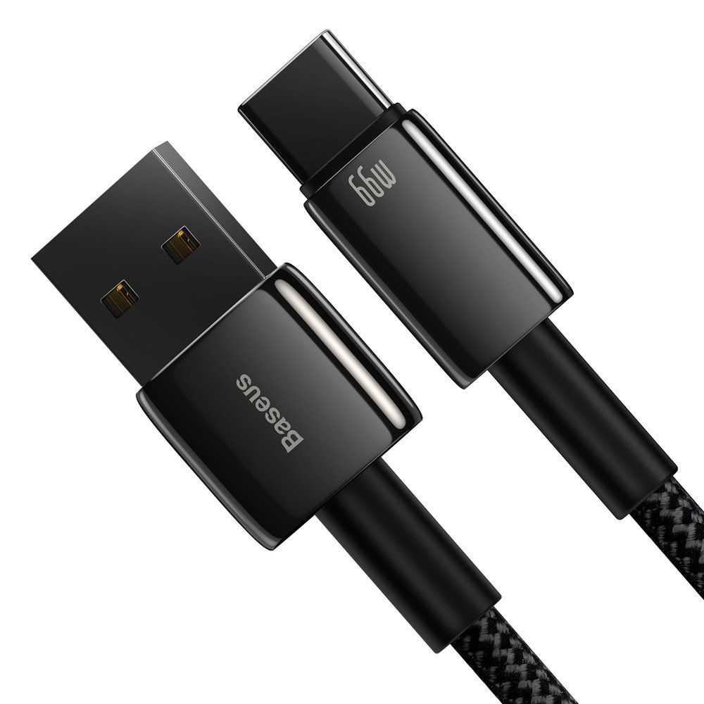 Cablu de date si incarcare USB la Type-C Baseus Tungsten Gold Fast Charging 66W Black, 1m, impletitura nylon
