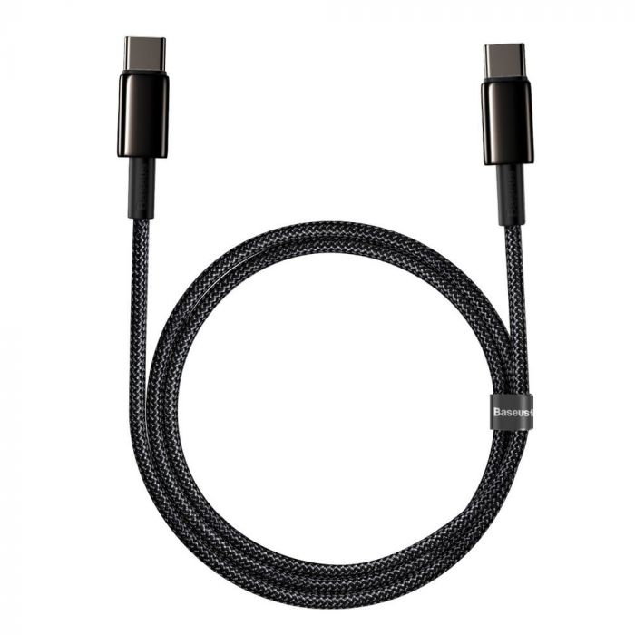 Cablu de date si incarcare Type-C la Type-C Baseus Tungsten Gold Fast Charging 100W, negru, 1m, impletitura nylon