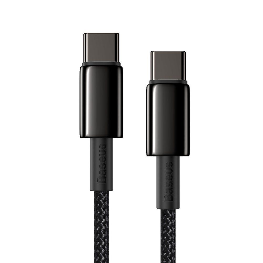 Cablu de date si incarcare Type-C la Type-C Baseus Tungsten Gold Fast Charging 100W, negru, 1m, impletitura nylon