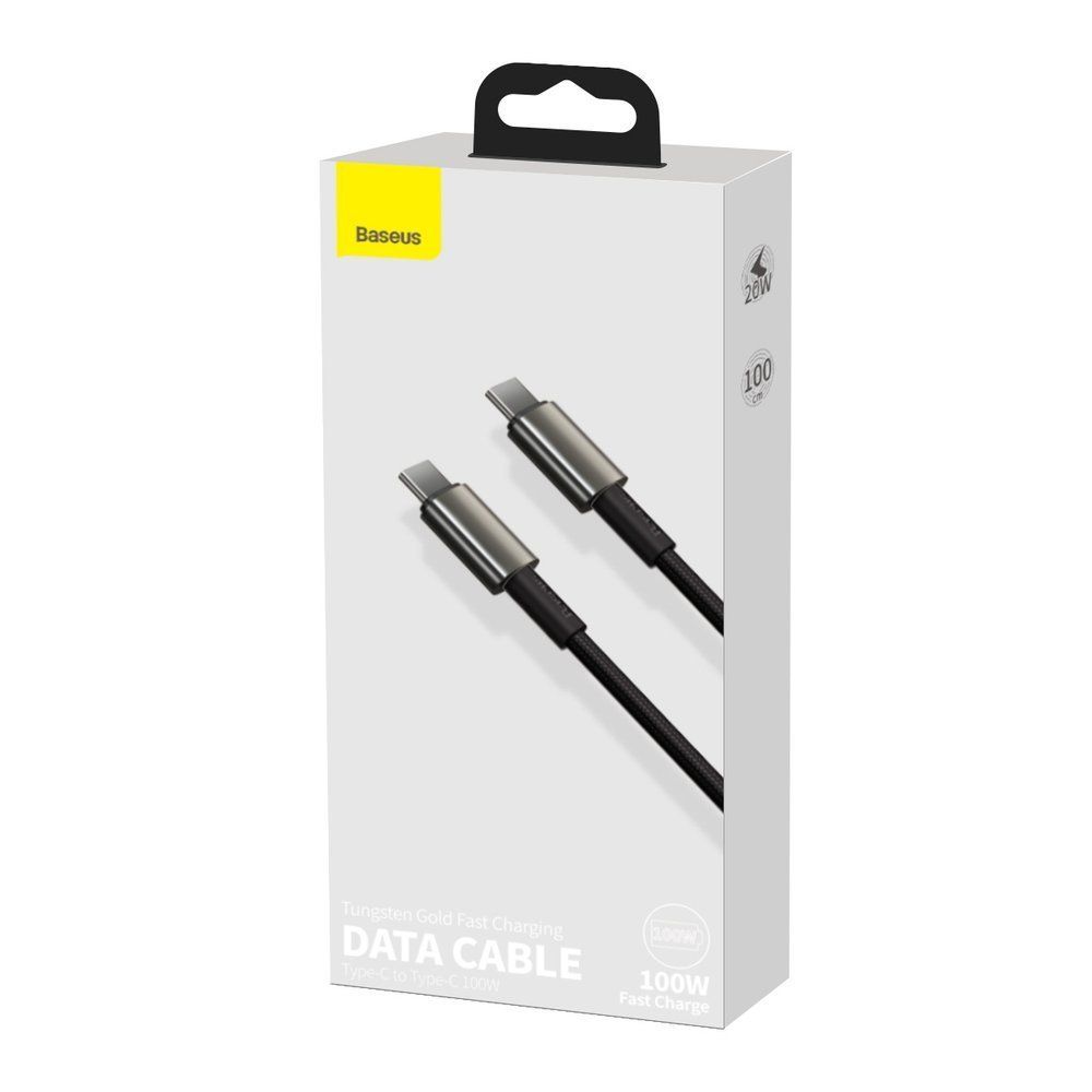 Cablu de date si incarcare Type-C la Type-C Baseus Tungsten Gold Fast Charging 100W, negru, 1m, impletitura nylon