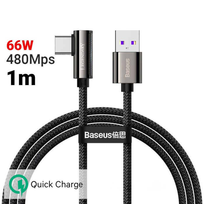 Cablu de date si incarcare USB la Type-C Baseus Legend Series Elbow Fast Charging, negru, 66W, 1m