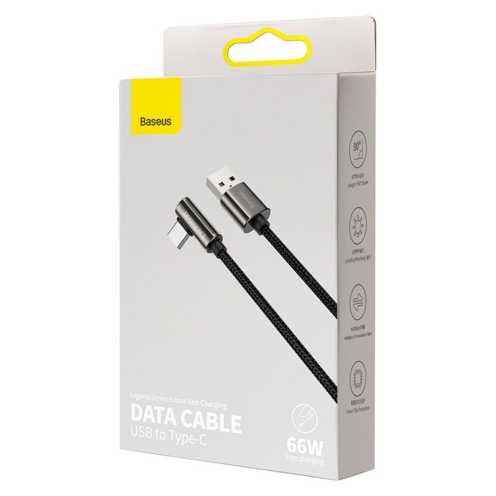 Cablu de date si incarcare USB la Type-C Baseus Legend Series Elbow Fast Charging, negru, 66W, 1m