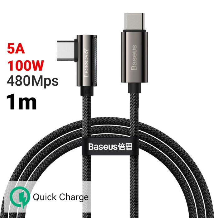 Cablu de date si incarcare Type-C la Type-C Baseus Legend Series Elbow Fast Charging, negru, 100W, 5A, 1 m